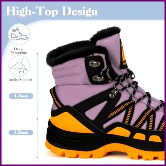 Waterproof Winter Snow Boots Fur Lined Ankle Hiking Non-Slip Outdoor Shoes - Picture 5 of 7